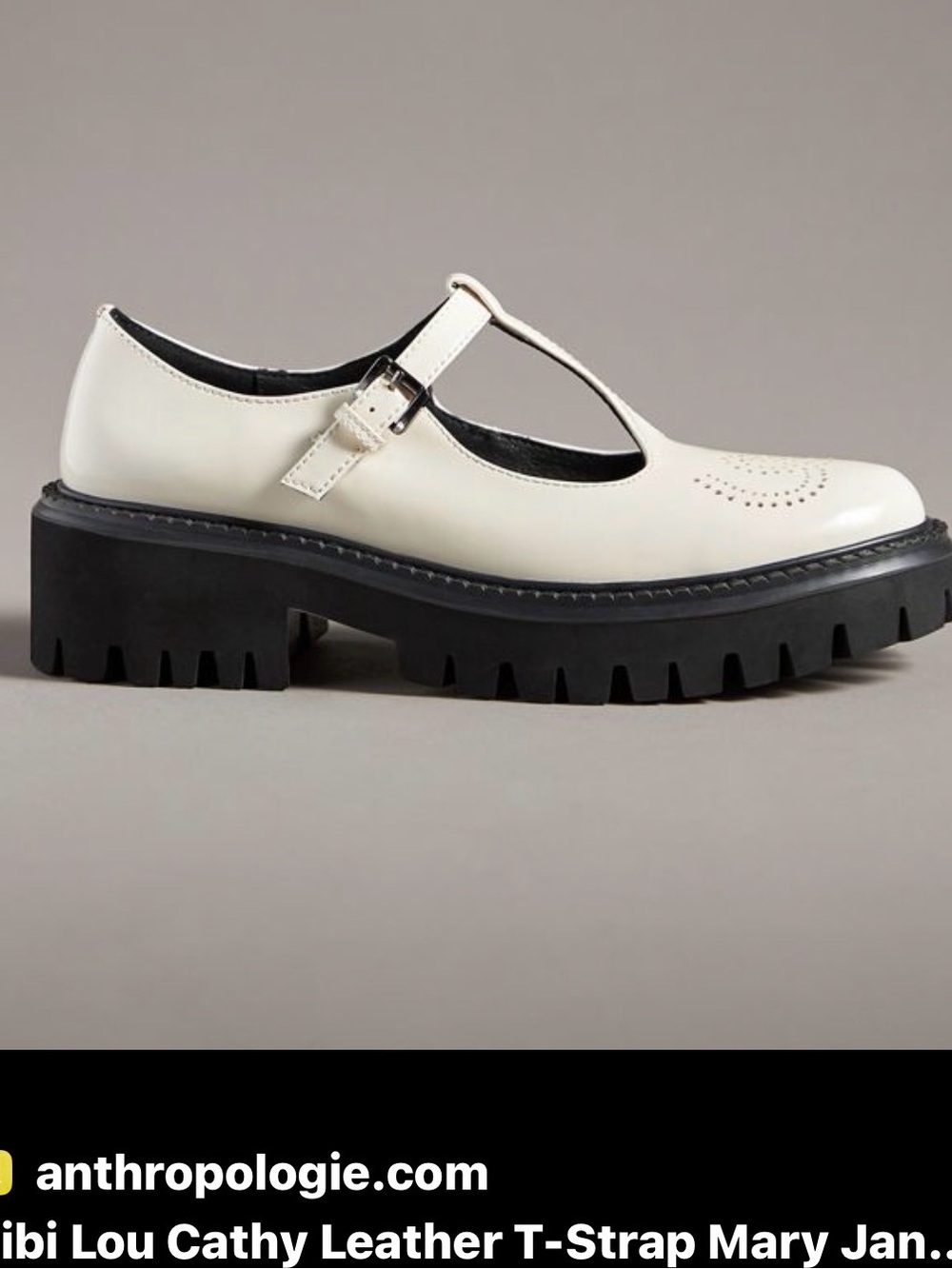 Anthropologie Bibi Lou Cathy Leather T‑Strap Mary Jane in Cream